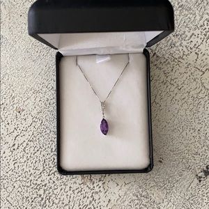 Purple amethyst marquise and diamond necklace 14K